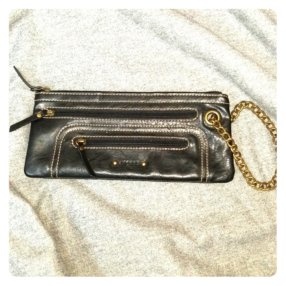 Axcess faux brown leather clutch/wristlet